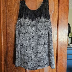 Dana Buchman Sleeveless Black Leopard Lace Blouse – Size L Animal Print